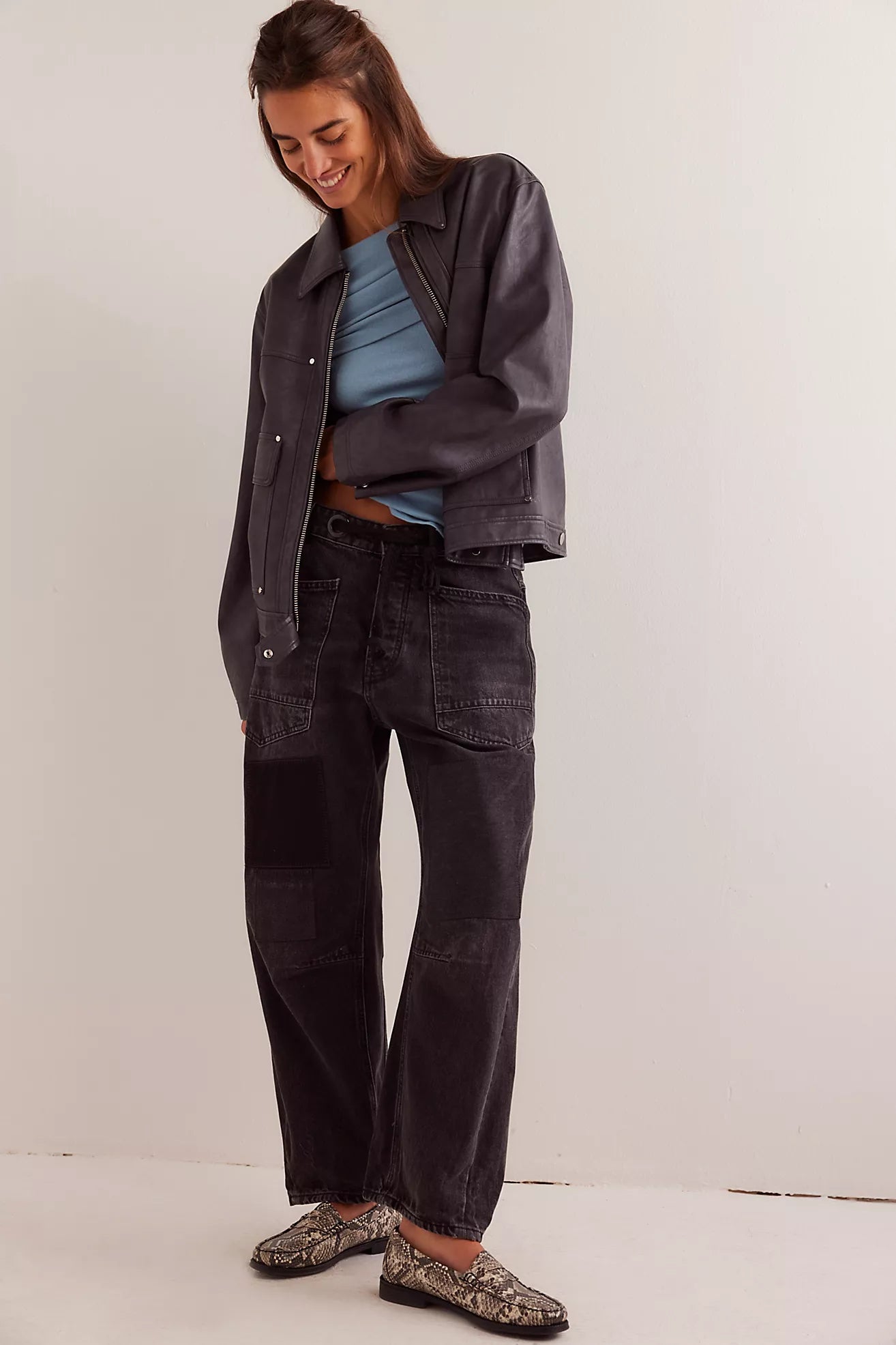 Free People Moxie Low Slung Pull On Barrel Jeans