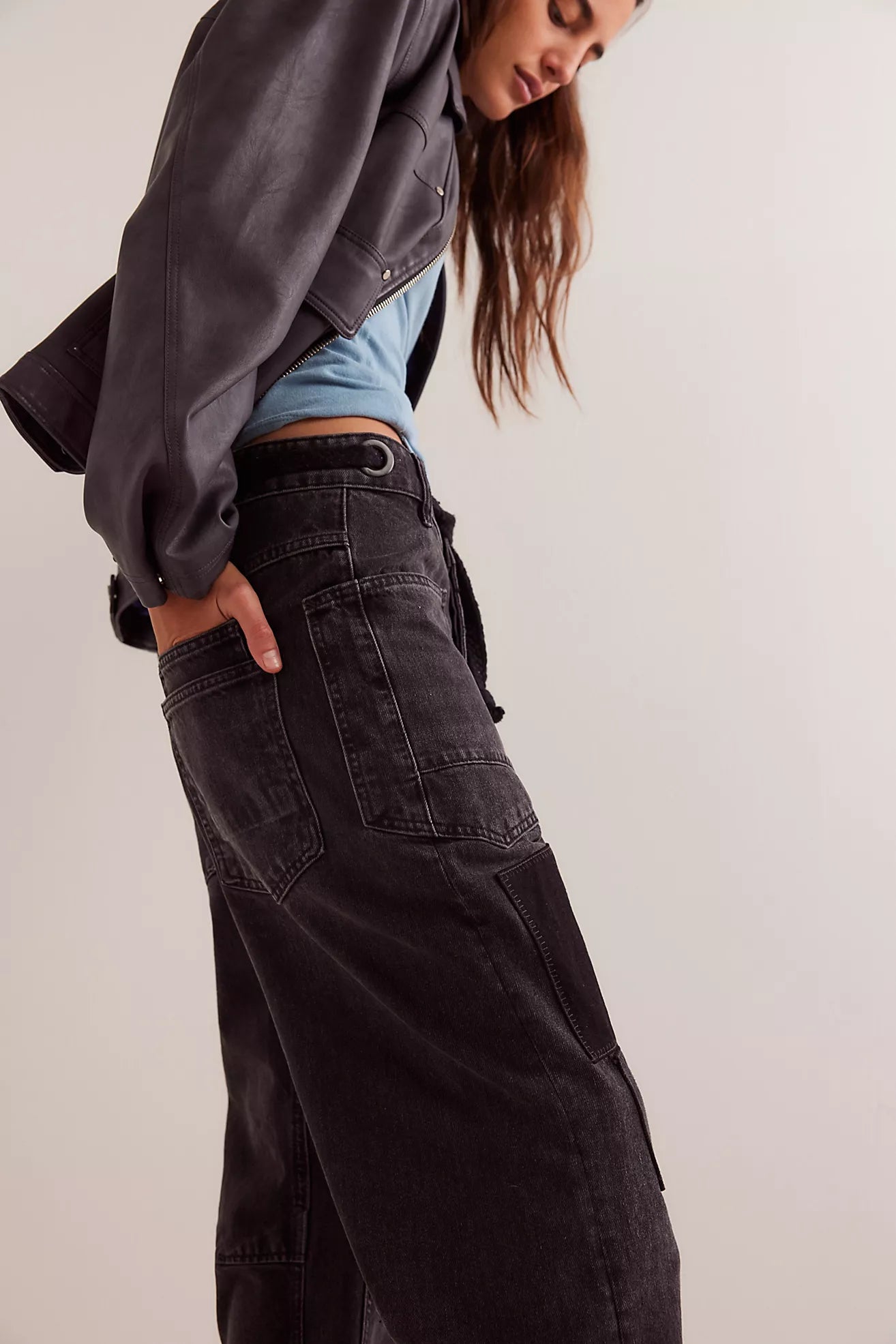 Free People Moxie Low Slung Pull On Barrel Jeans