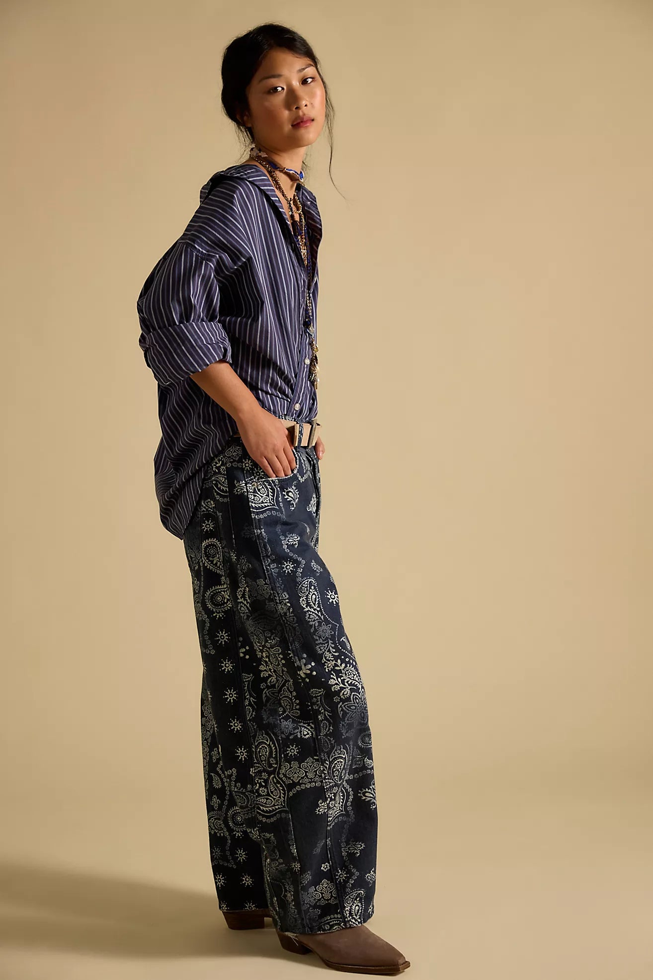 Free People Good Luck Printed Barrel Jeans