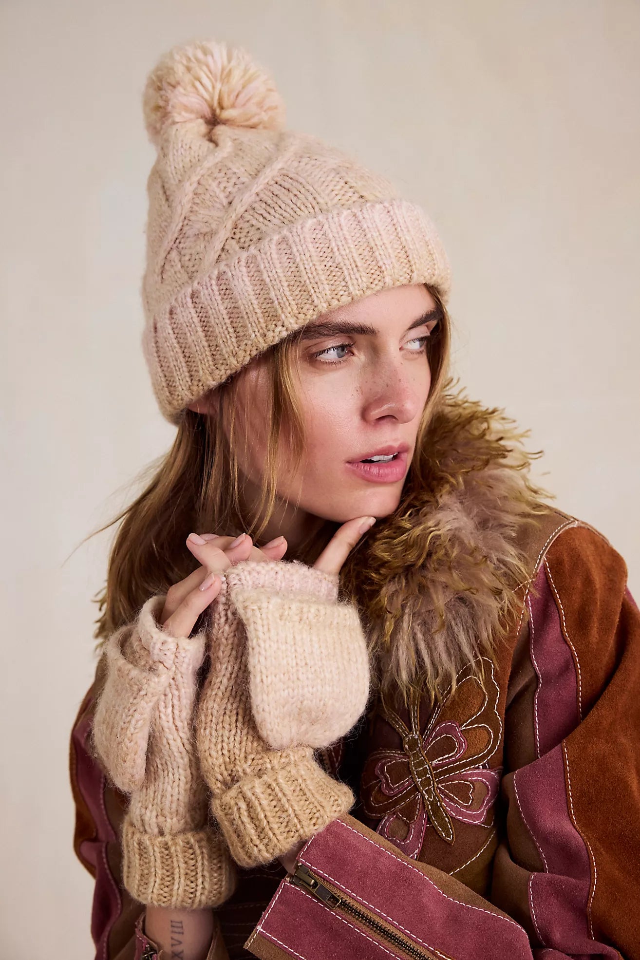 Free People Rainbow Run Hat + Gloves Set