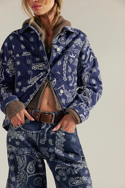 Free People Opal Swing Printed Denim Jacket