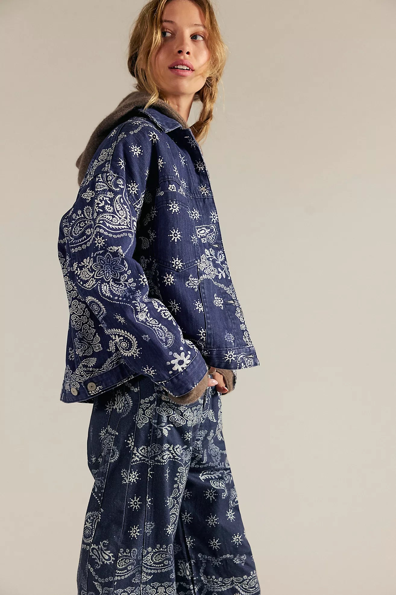 Free People Opal Swing Printed Denim Jacket