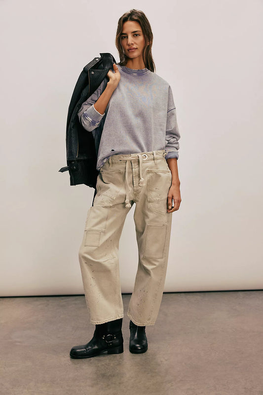 Free People Moxie Low Slung Pull On Barrel Jeans