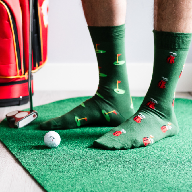 Men’s Golf Clubs & Green Mid-Calf Socks