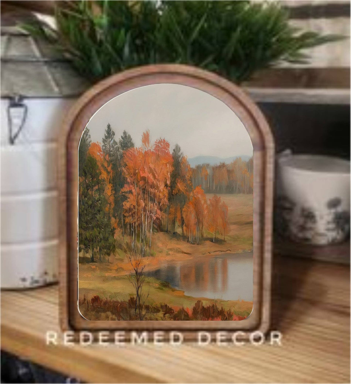 Arch Top Autumn Pond Framed Art  : 6x8"