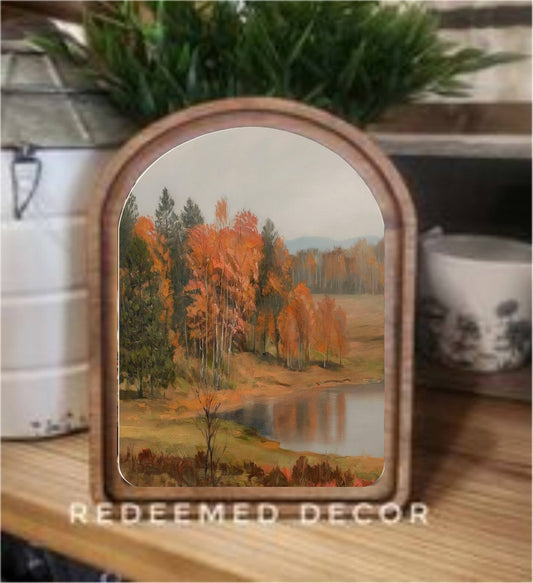 Arch Top Autumn Pond Framed Art  : 6x8"