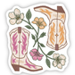 Vintage Western Boots and Flowers Sticker