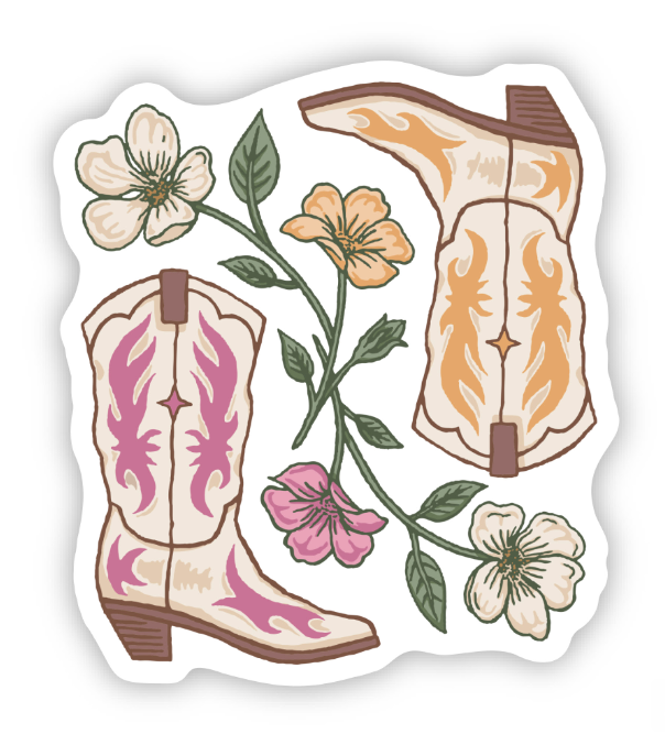 Vintage Western Boots and Flowers Sticker