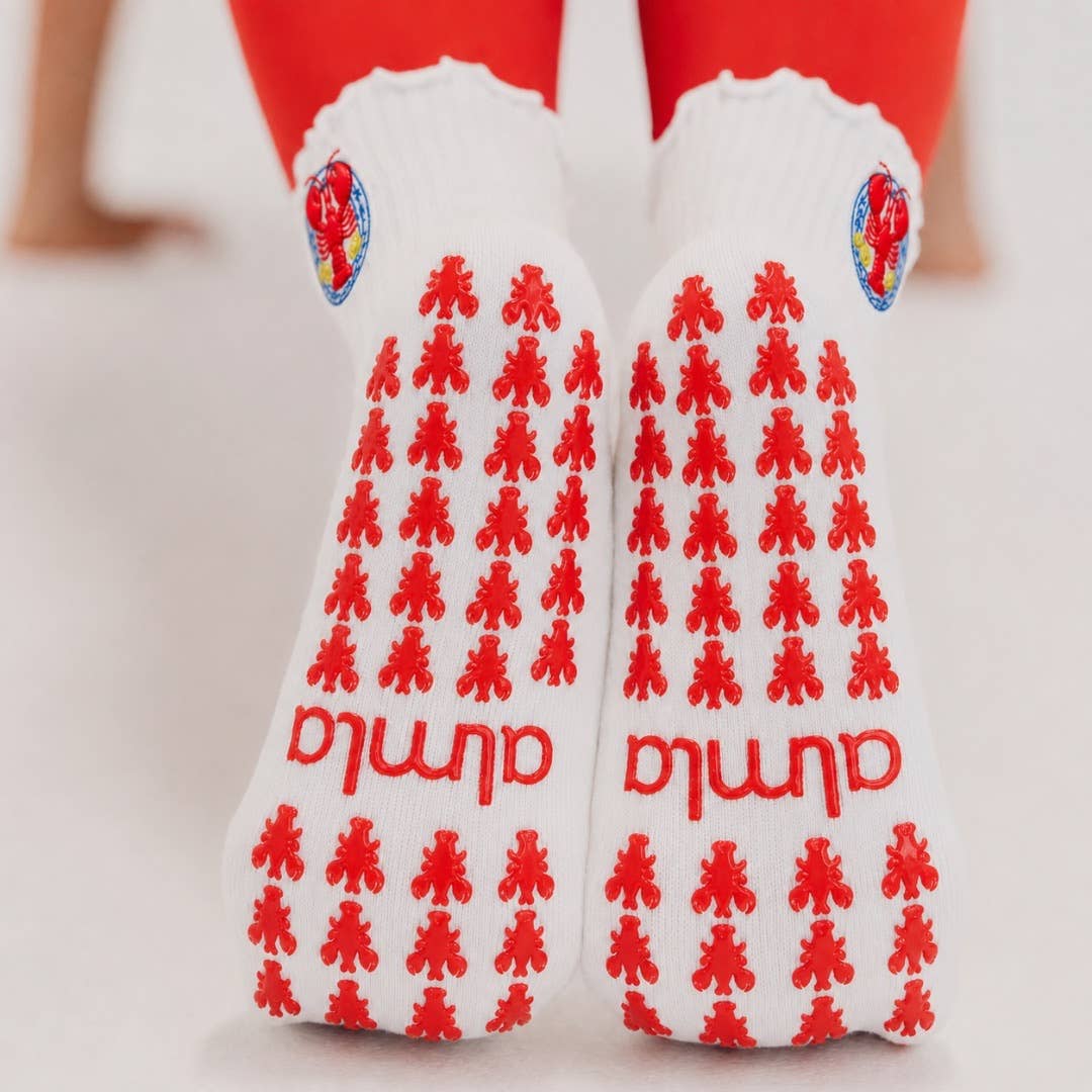 Lobster Embroidered Summer Pilates Grip Socks