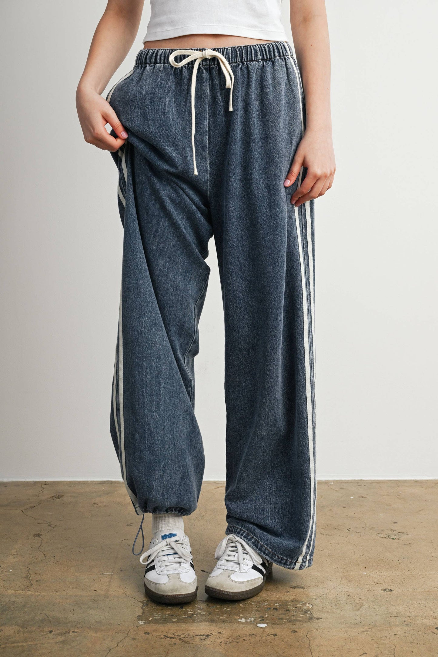 Side Stripe Wide Leg Denim Pants