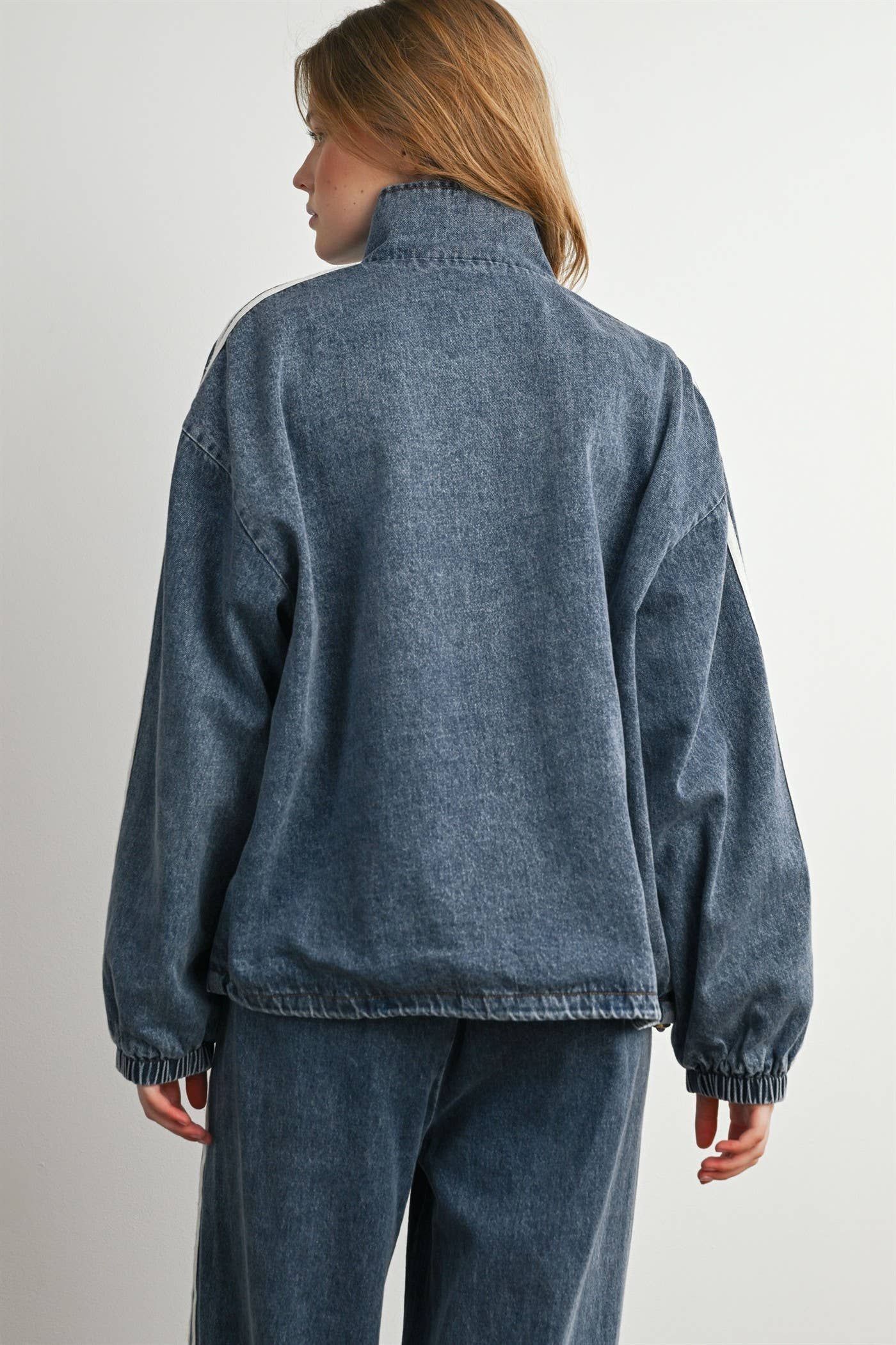 Oversized Denim Zip-Up Track Jacket
