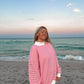 Dark Pink and White Big Striped Mockneck Sweatshirt