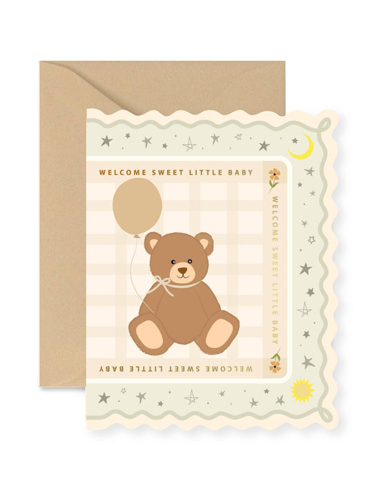 Welcome Baby Bear Scallop Greeting Card