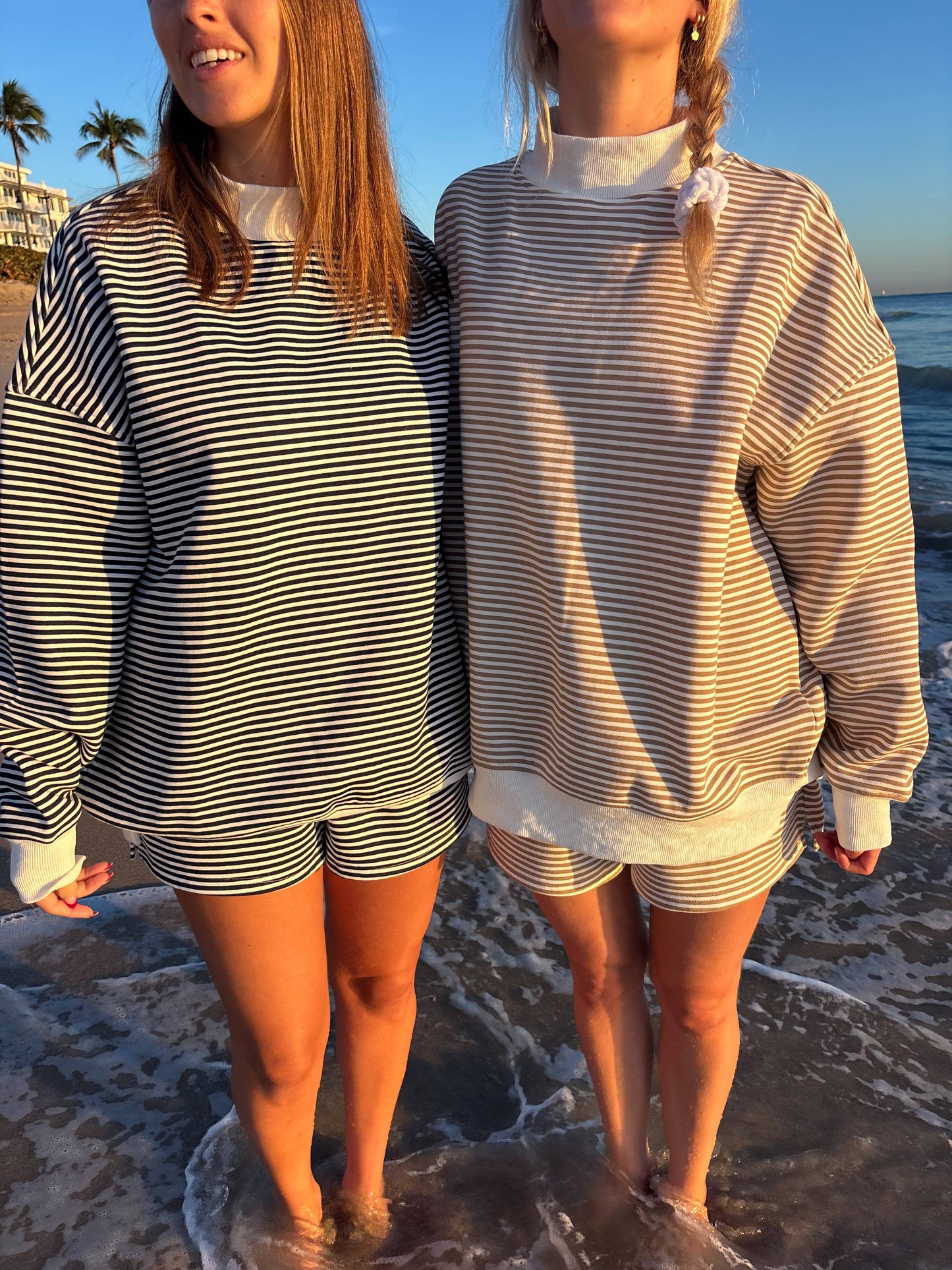 Brown and White Big Striped Mockneck Sweatshirt