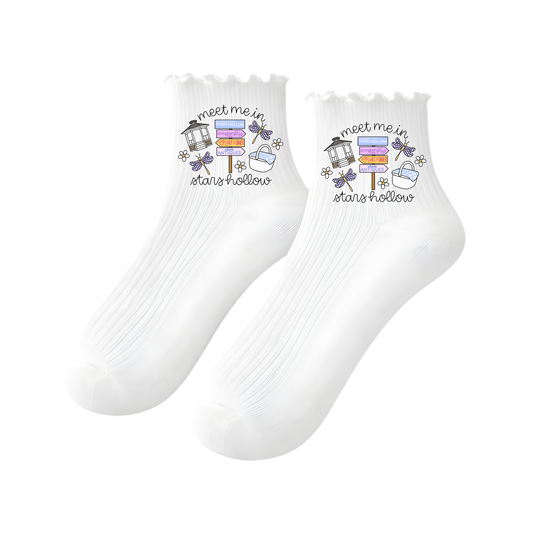 BLACK Meet Me In Stars Hollow Ruffle Luxury Socks