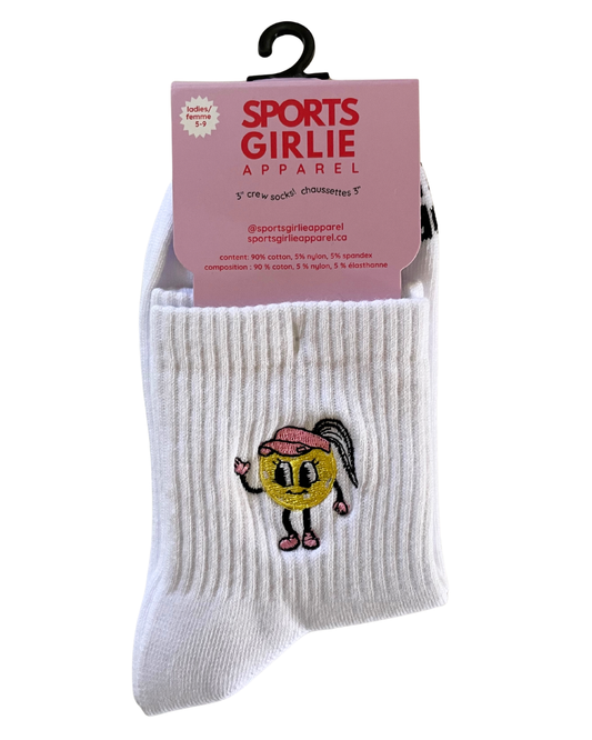Pickleball Girlie Embroidered Pickleball Ladies Crew Socks