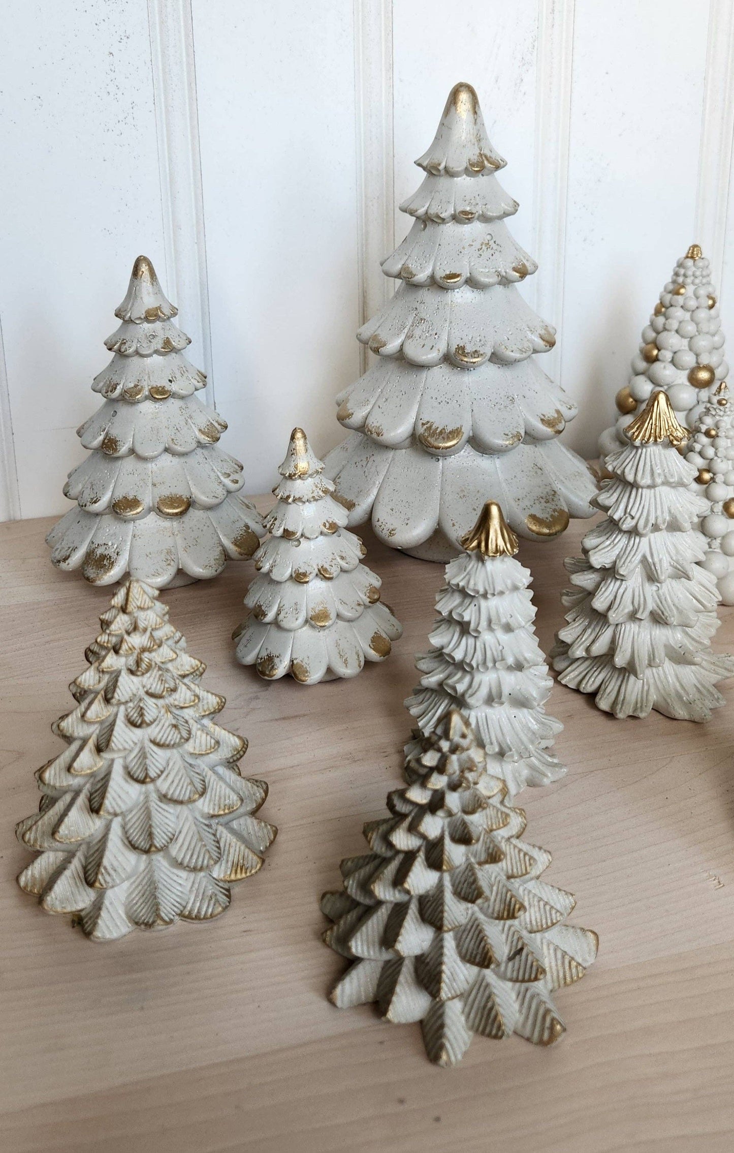 Concrete Christmas Trees - White Large With Gold