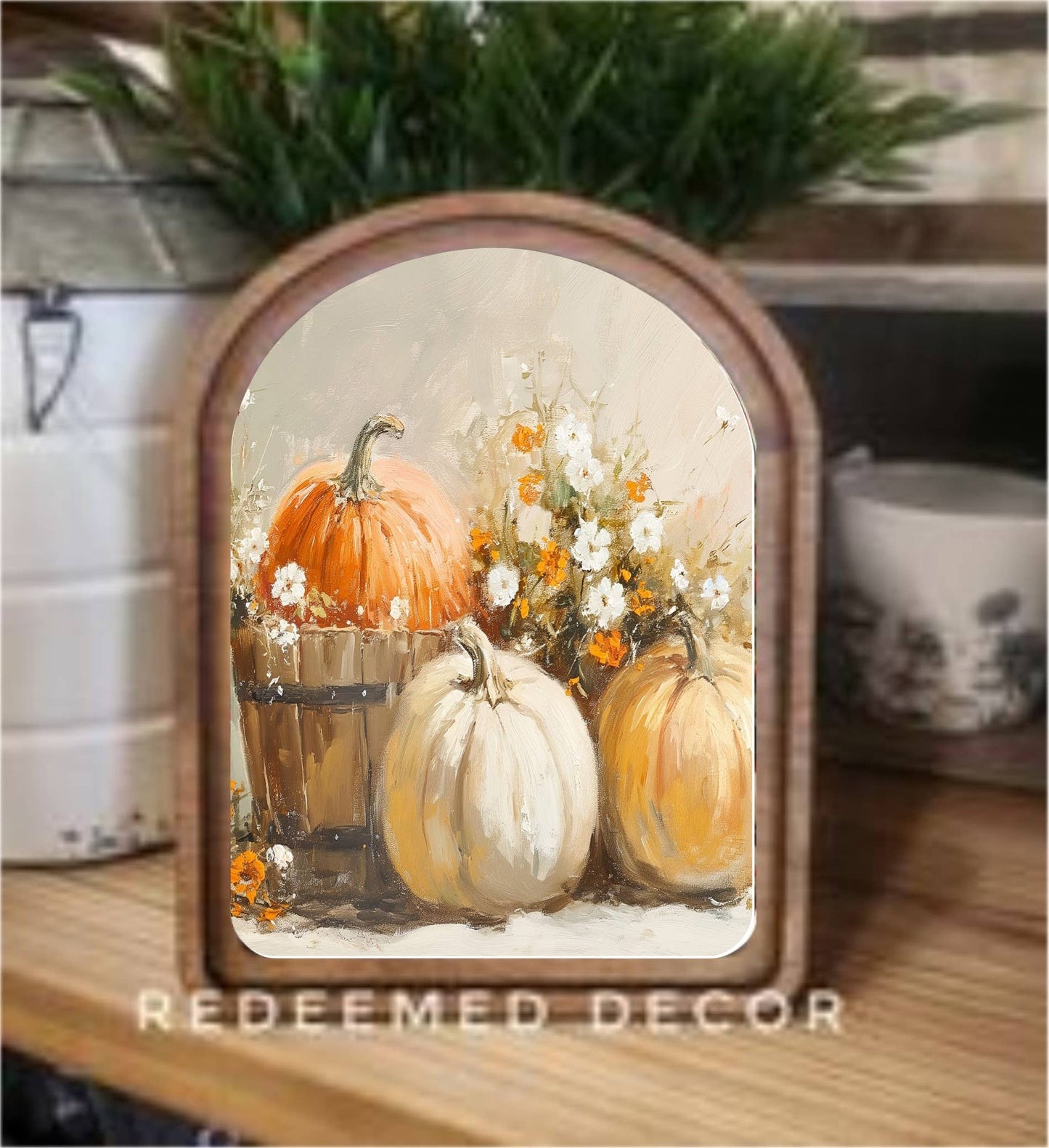 Arch Top Pumpkin Bucket Framed Art : 6x8"