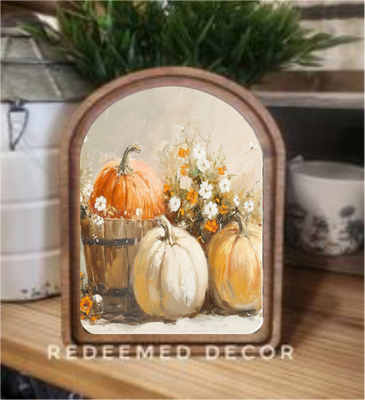 Arch Top Pumpkin Bucket Framed Art : 6x8"