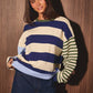 Round Neck Long Sleeve Stripe Sweater Top