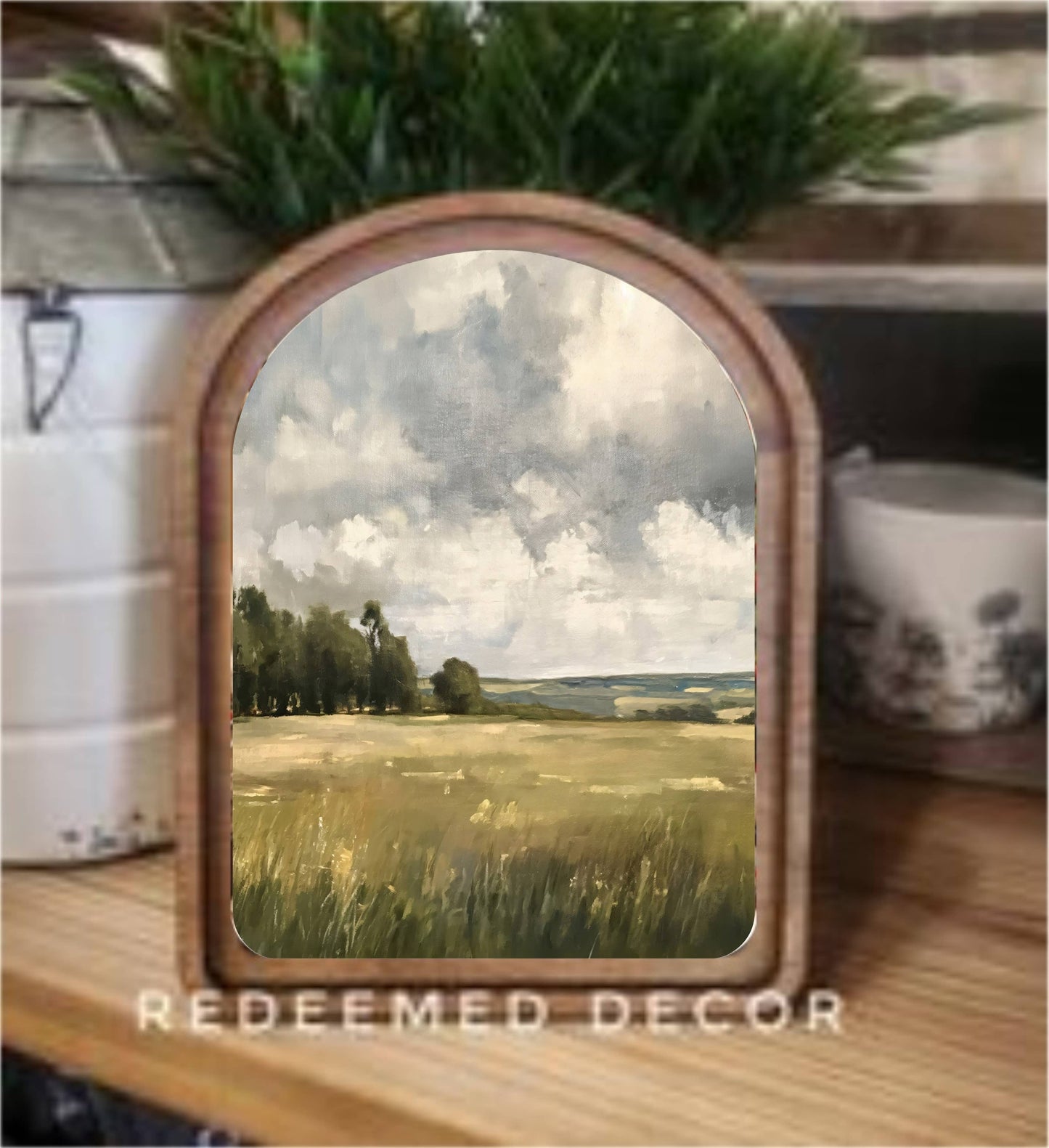 Arch Top Stormy Field Framed Art  : 6x8"