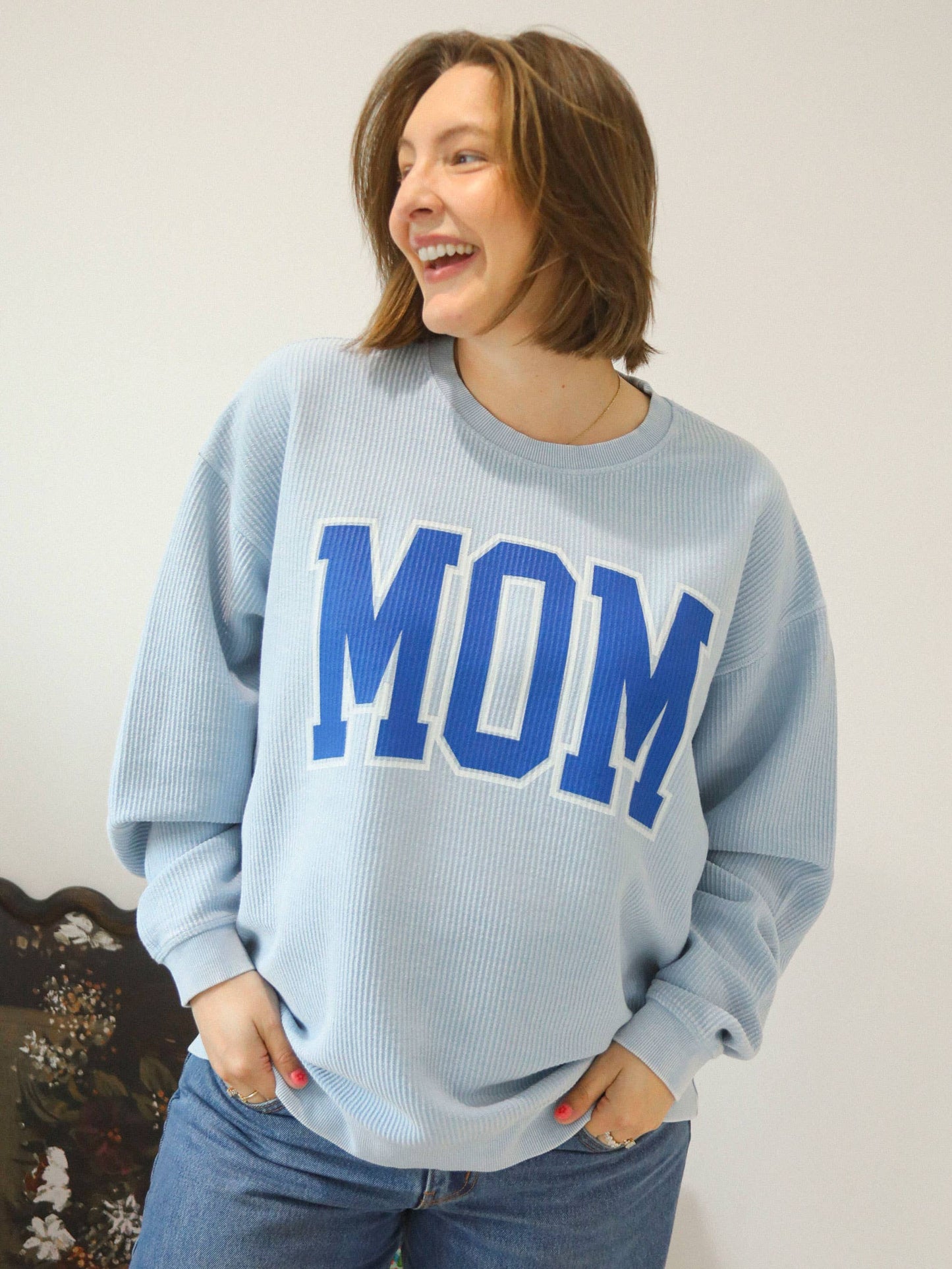 Charlie Southern Classic Blue Mom Corded Crew