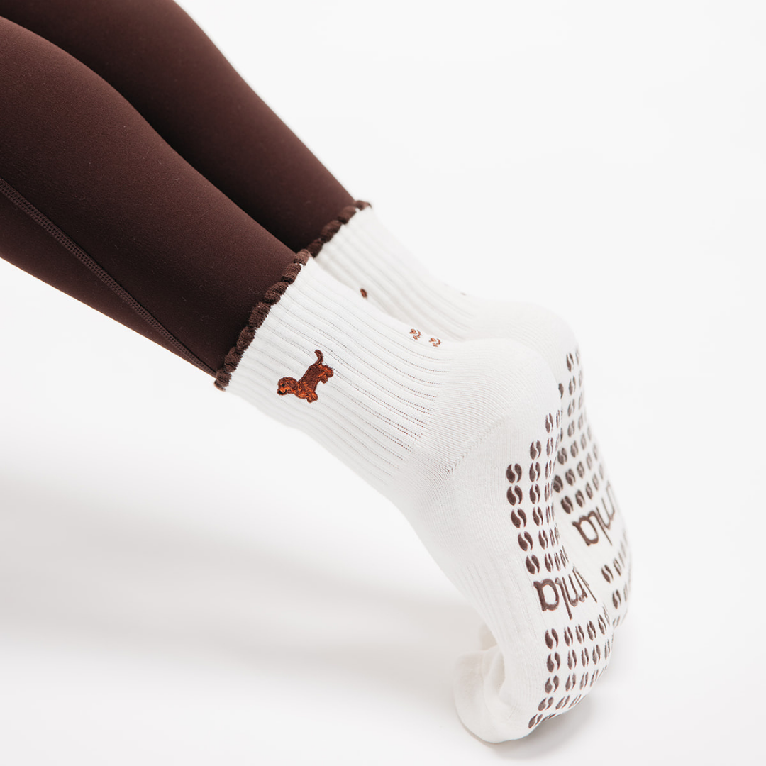 Dachshund & Espresso Martini Double Sided Pilates Grip Sock: One Size