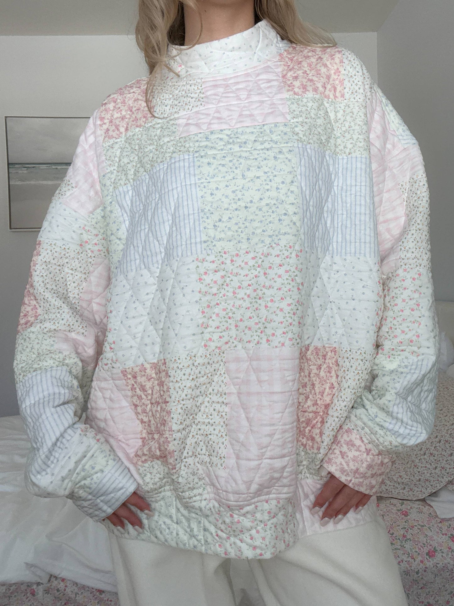 Pink Quilted Pastel Mockneck Sweatshirt