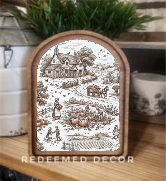 Arch Top Pumpkin Toile Framed Art     : 6x8"