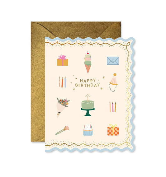 Birthday Icons Scallop Greeting Card