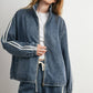Oversized Denim Zip-Up Track Jacket