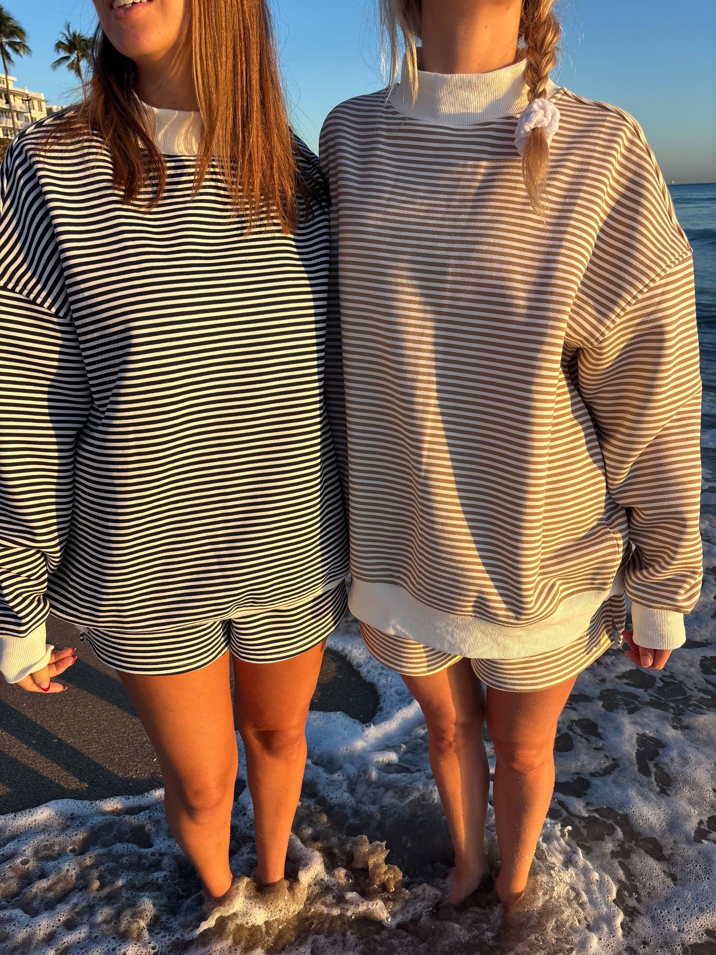 Brown and White Big Striped Mockneck Sweatshirt