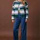 Striped Soft Knit Crew Neck Button Cardigan