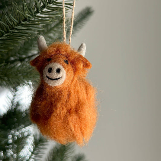 Felt Highland Cow Ornament: Caramel