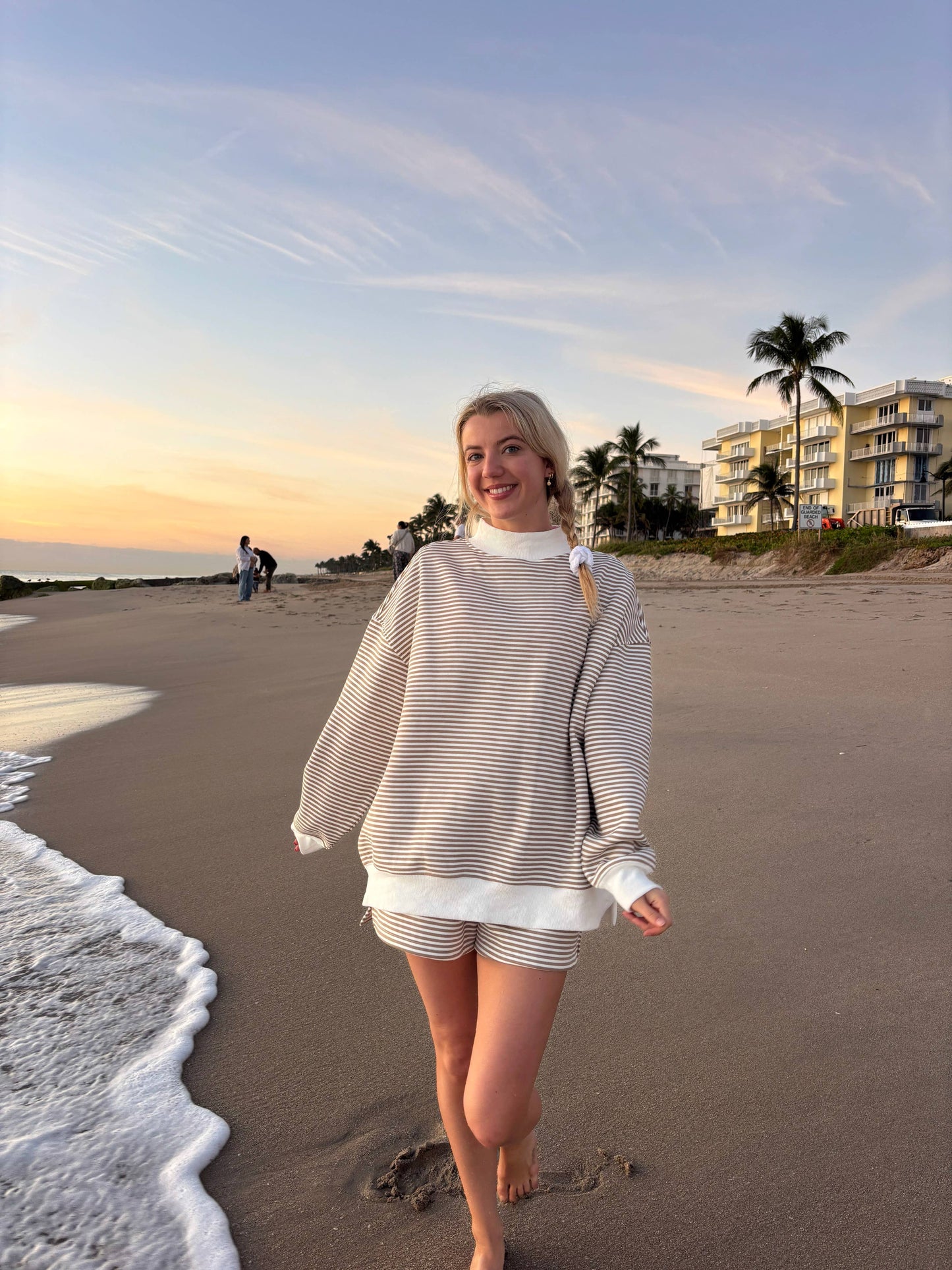 Brown and White Big Striped Mockneck Sweatshirt
