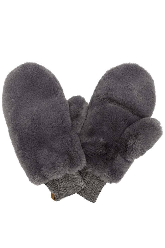Faux Fur Mittens with Shepherd Lining: Dark Gray