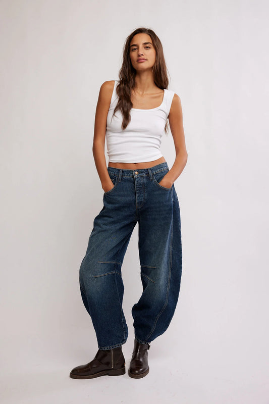 Free People Mid Rise Barrel Jeans