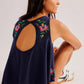 Free People Fun And Flirty Embroidered Top- Cobalt Blue Combo