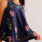 Free People Fun And Flirty Embroidered Top- Cobalt Blue Combo