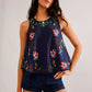 Free People Fun And Flirty Embroidered Top- Cobalt Blue Combo