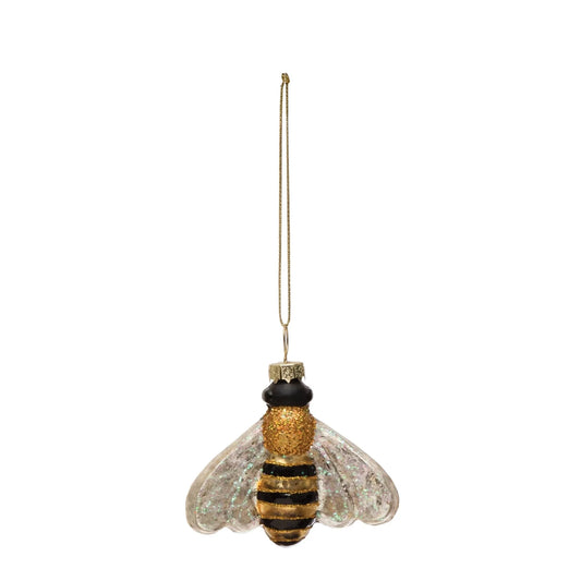 Glass Bee Ornament With Glitter