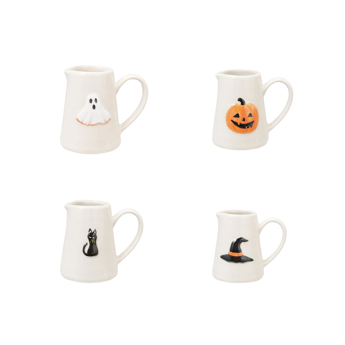 Hand-Painted Embossed Stoneware Creamer with Halloween Icon