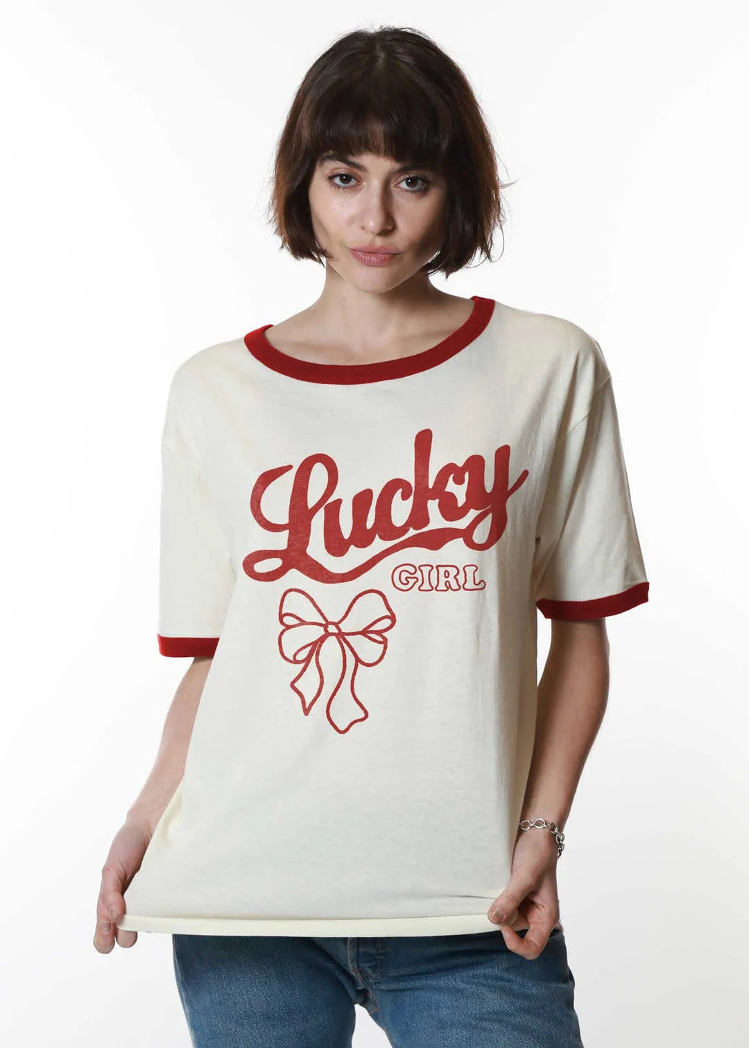 Girl Dangerous Lucky Girl Slouchy Ringer Tee