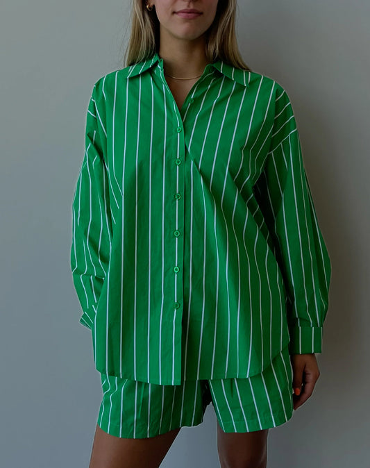 Brunette The Label Striped Button Up Shirt- Kelly Green