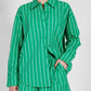 Brunette The Label Striped Button Up Shirt- Kelly Green