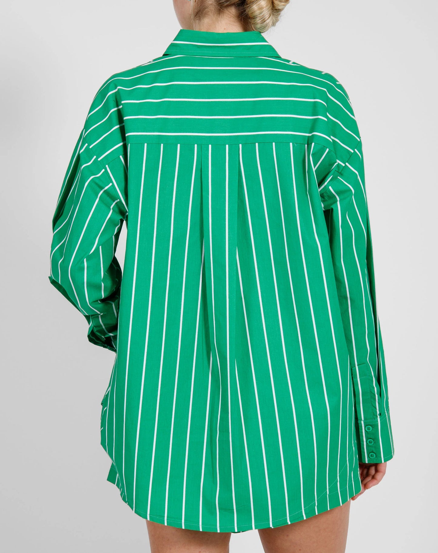 Brunette The Label Striped Button Up Shirt- Kelly Green