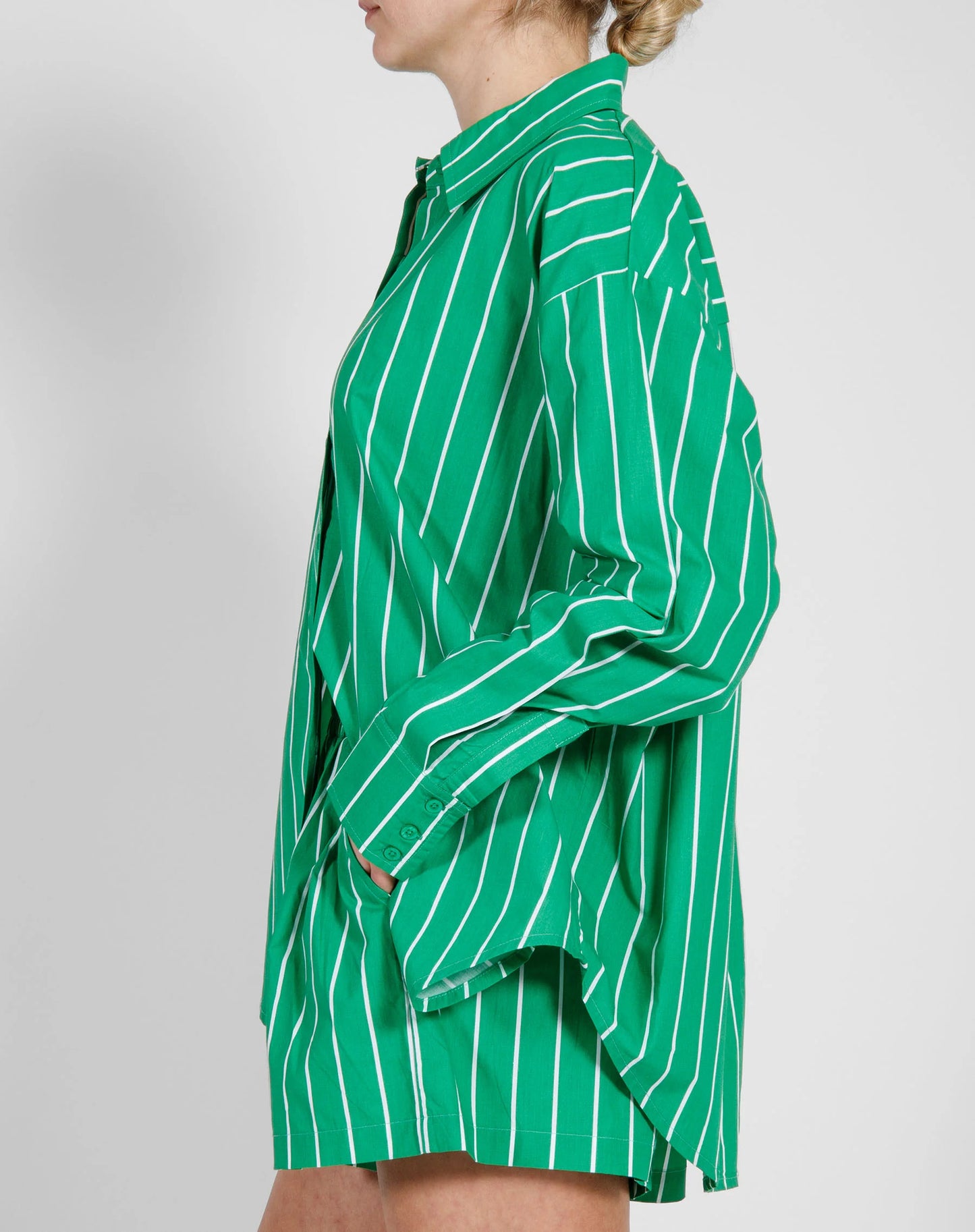 Brunette The Label Striped Button Up Shirt- Kelly Green