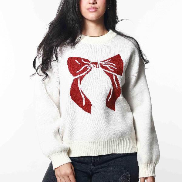 Girl Dangerous Red Bow Oversized Sweater