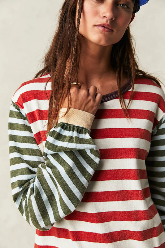 Free People Sawyer Stripe Tee Sienna Kelp Combo