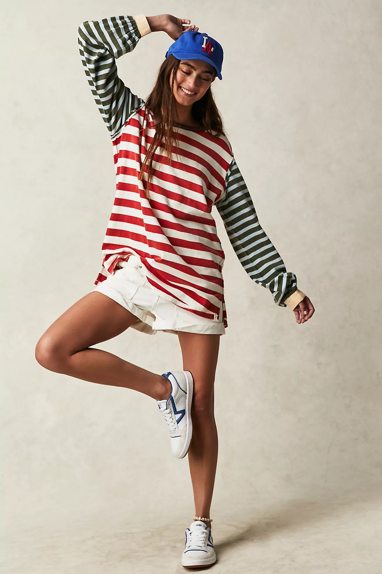 Free People Sawyer Stripe Tee Sienna Kelp Combo